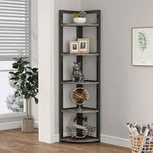 Optima 5 Tier Wood & Steel Corner Shelf Organizer Unit (Rustic Grey)