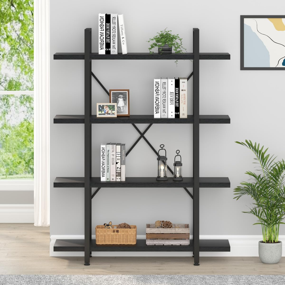 Envision 4-Tier Bookcase Storage Shelf Organizer (Black)