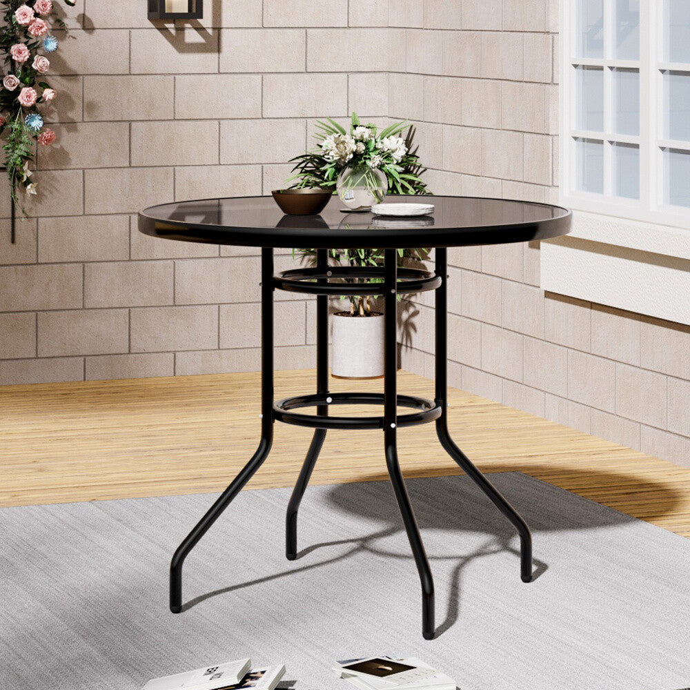 Alfresco 80cm Round Mirrored Tempered Glass Table