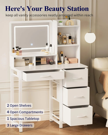 Deluxe LED Mirror Dresser Vanity Dressing Table Desk with Drawers White