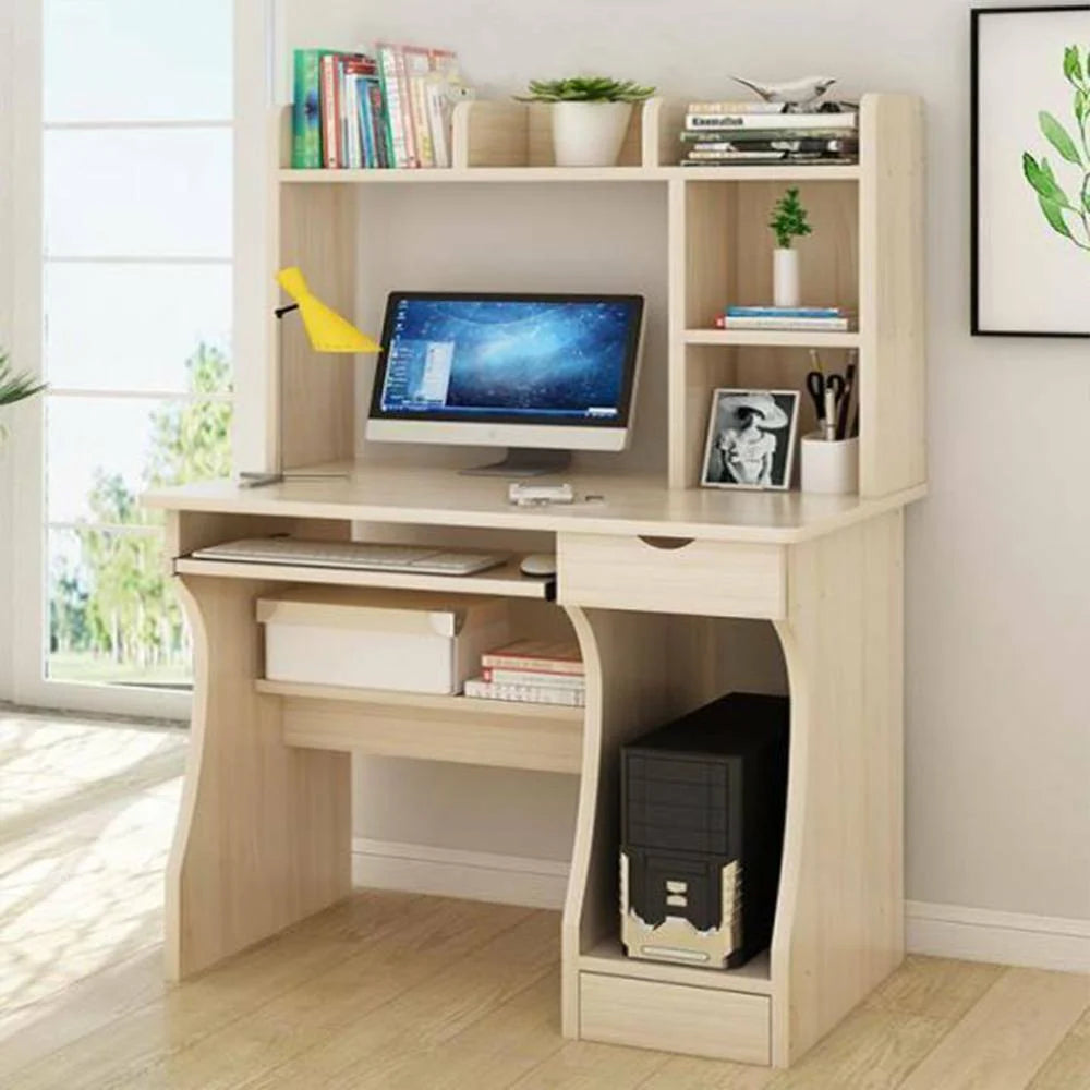Elite Computer Desk Table with Shelf & Drawer Office Furniture (White Oak)