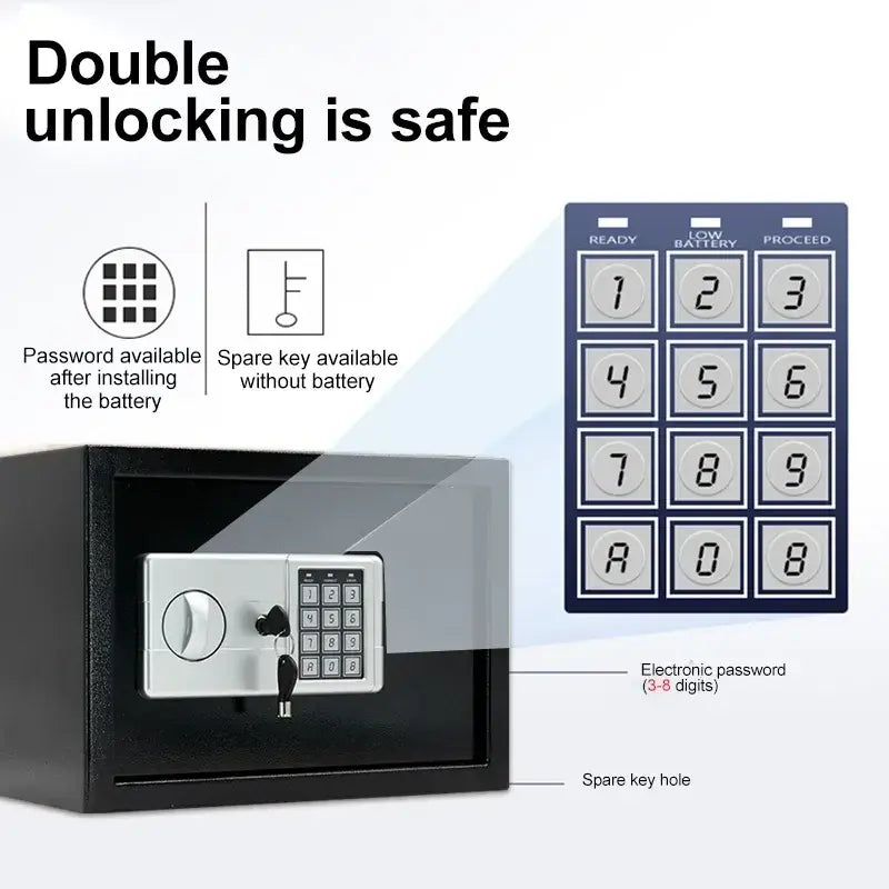 Anti-Theft Fireproof Digital Home Safe with Keypad and Key Lock