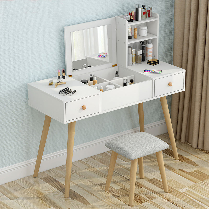 Glam Large Dresser Vanity Table with Mirror, Stool and Storage Shelves Set (Oak)