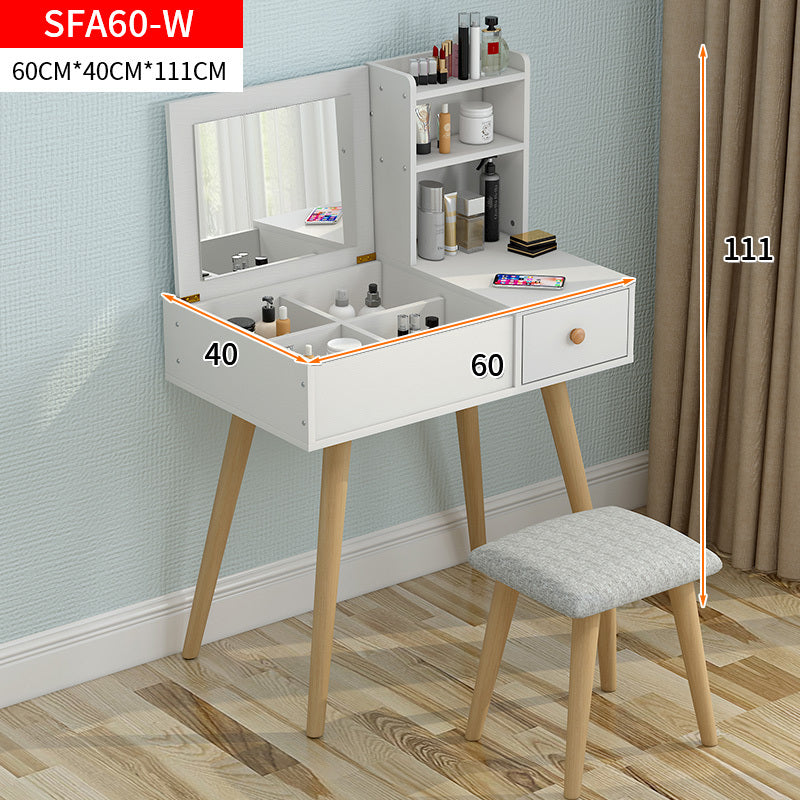 Glam Dresser Vanity Table with Mirror, Stool and Storage Shelves Set (White)