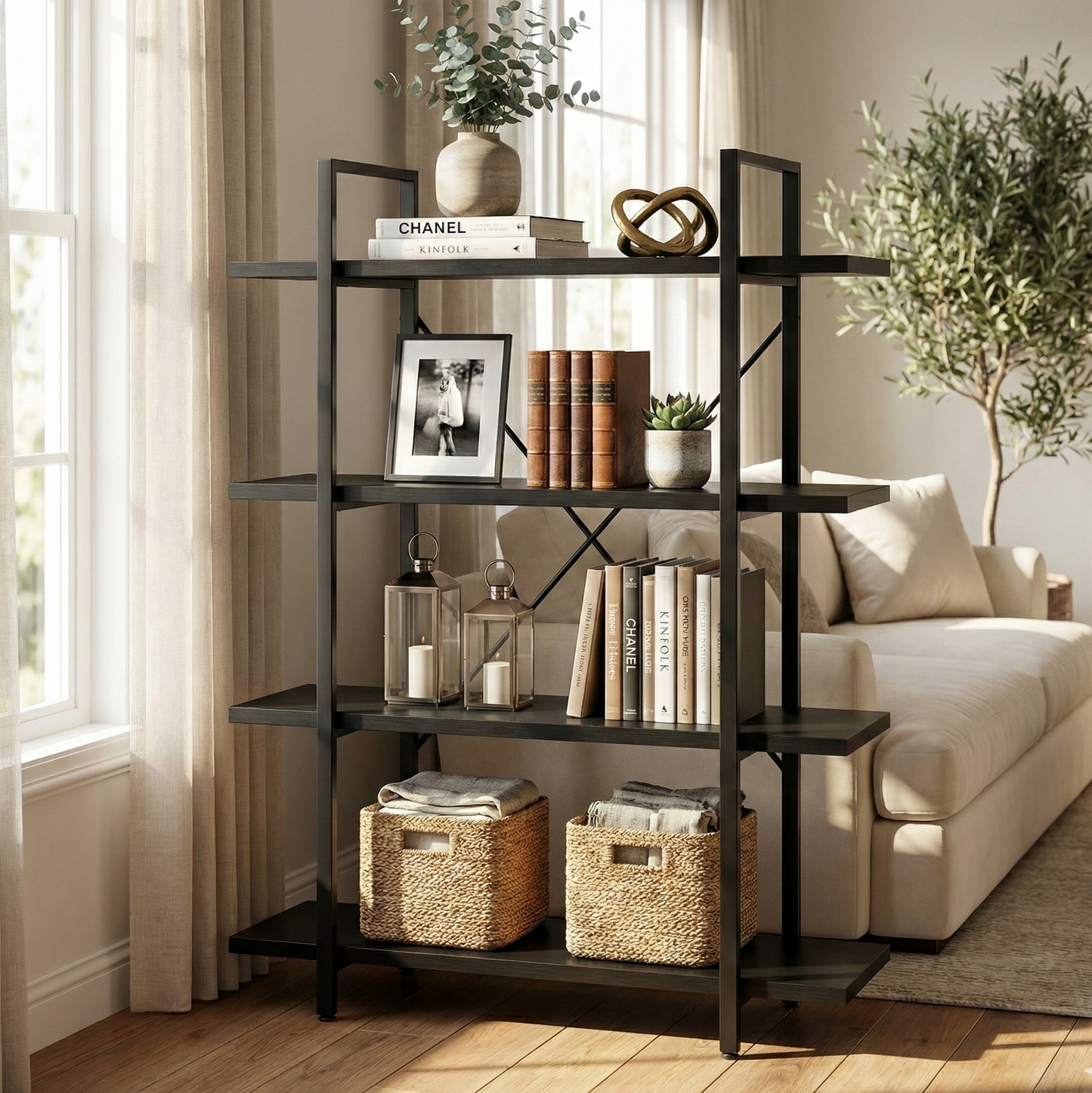 Envision 4-Tier Bookcase Storage Shelf Organizer (Black)