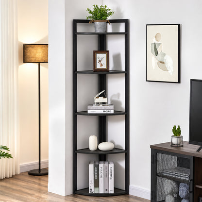 Optima 5 Tier Wood & Steel Corner Shelf Organizer Unit (Black)