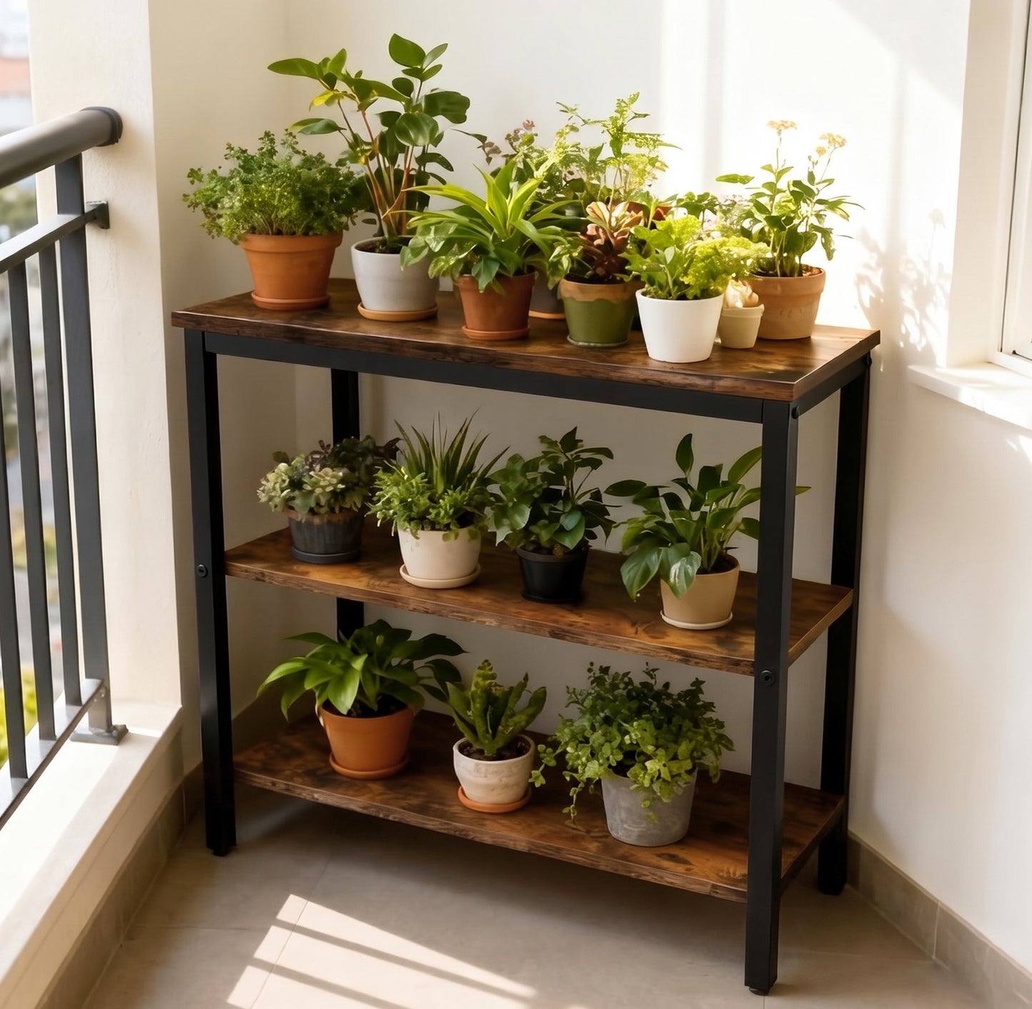 Rustic Industrial 3 Tier Storage Shelf Console Side End Table