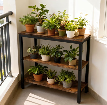 Rustic Industrial 3 Tier Storage Shelf Console Side End Table