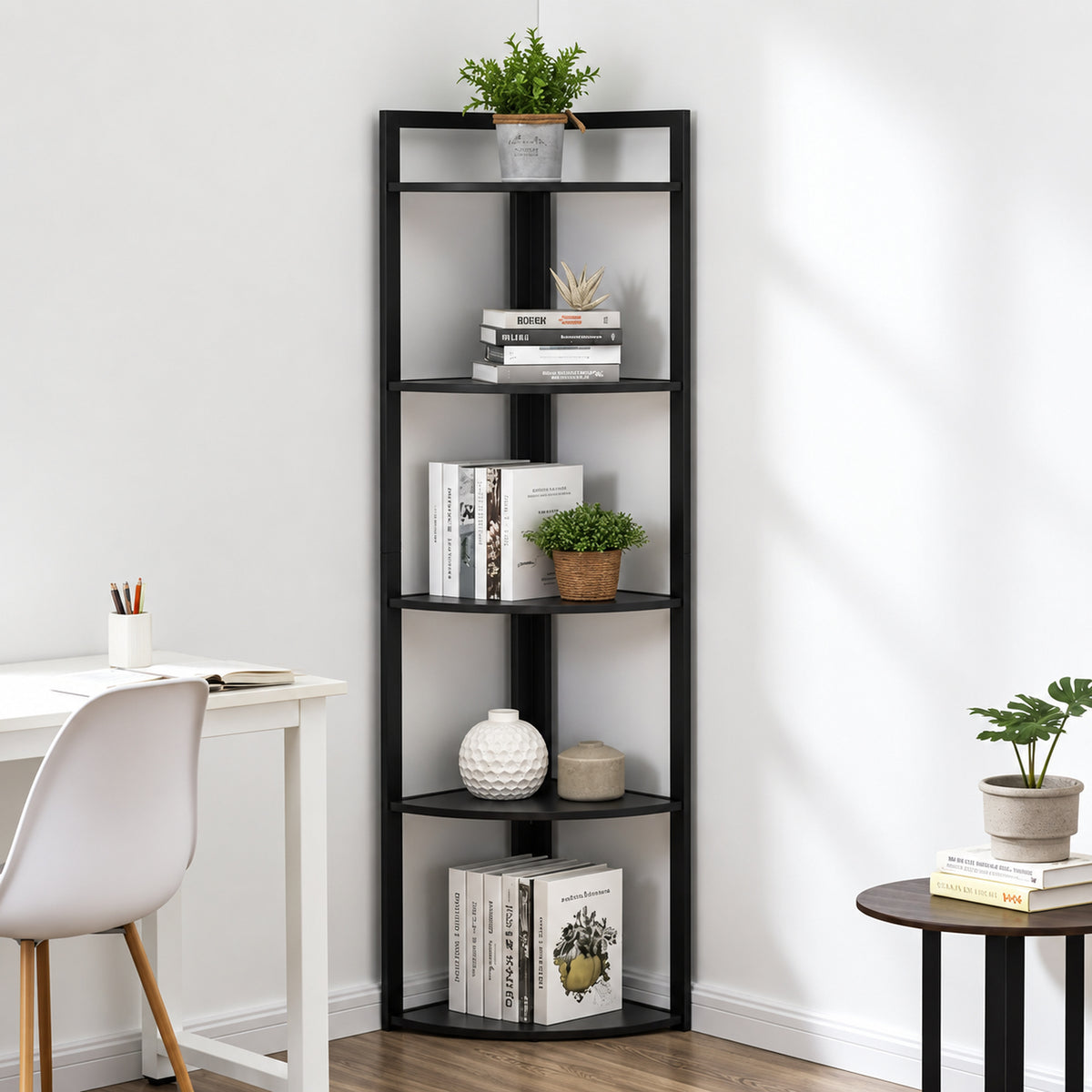Optima 5 Tier Wood & Steel Corner Shelf Organizer Unit (Black)
