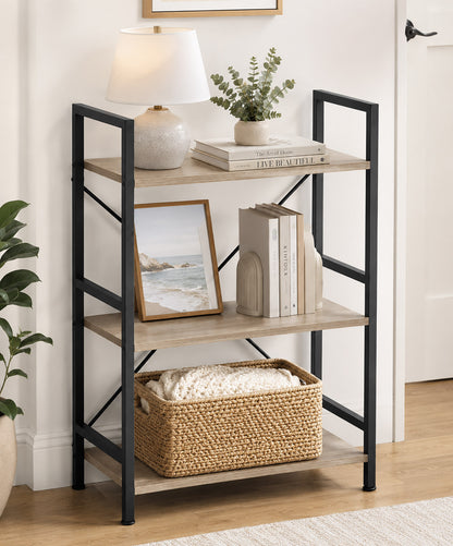 Multifunction Bookcase 3 Tier Wood Steel Storage Shelf Organizer (Coastal Oak)
