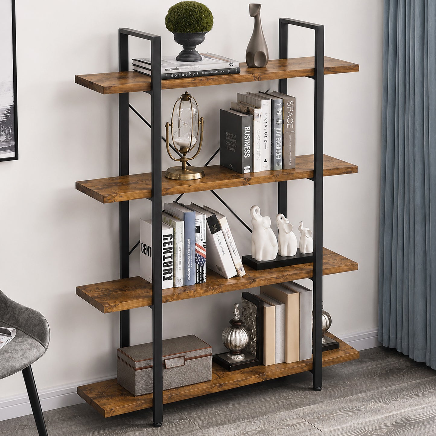 Envision Rustic 4-Tier Bookcase Storage Shelf Organizer