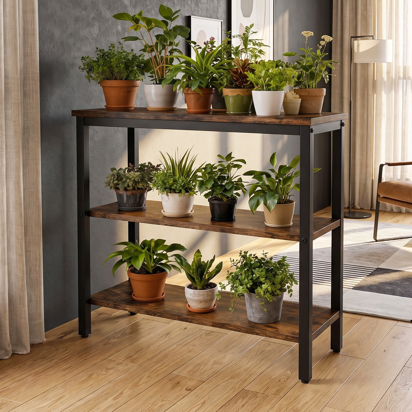 Rustic Industrial 3 Tier Storage Shelf Console Side End Table