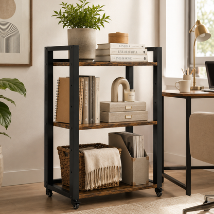 Fortis Rustic Wood and Steel Multipurpose Utility Trolley Storage Shelf Organizer