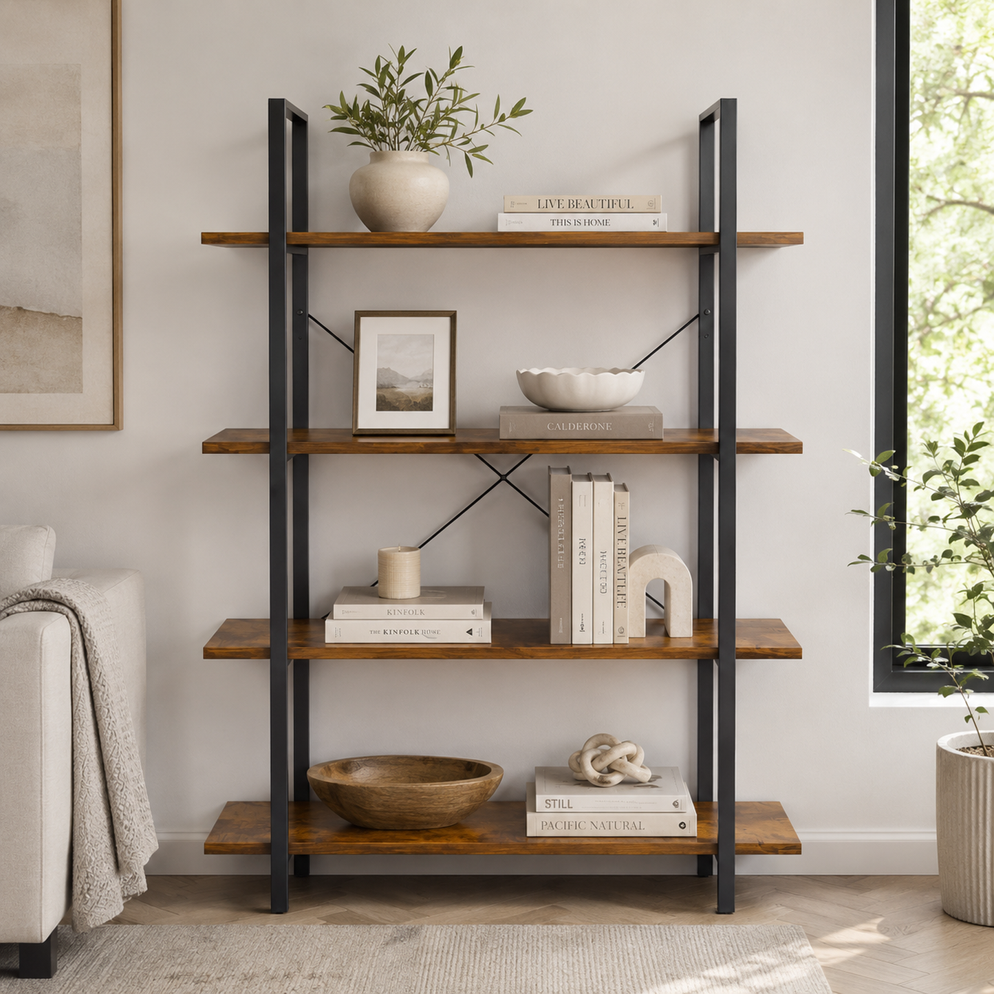 Envision Rustic 4-Tier Bookcase Storage Shelf Organizer