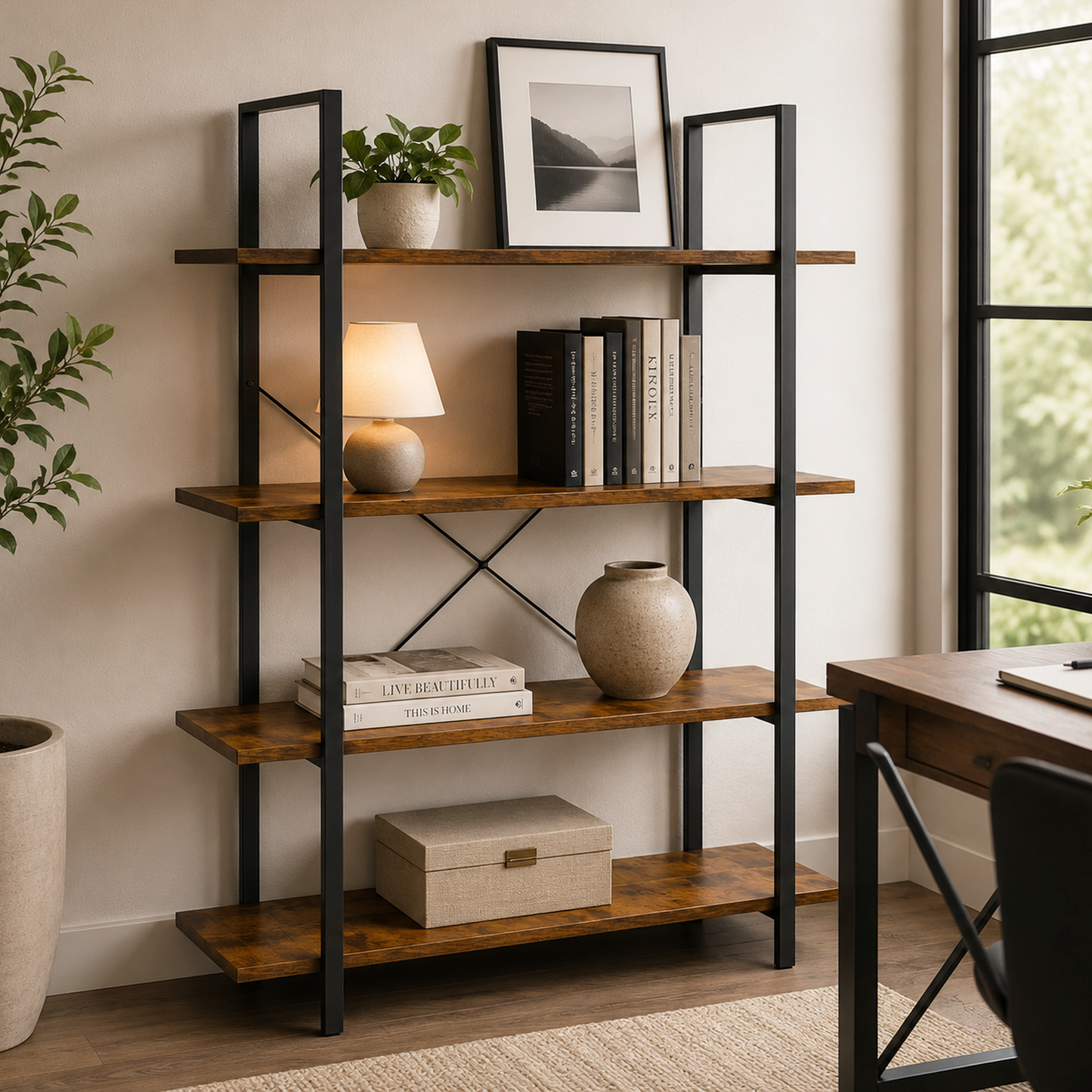 Envision Rustic 4-Tier Bookcase Storage Shelf Organizer