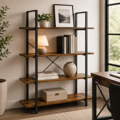 Envision Rustic 4-Tier Bookcase Storage Shelf Organizer