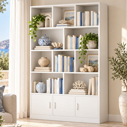 Alpha 10-Shelf 3-Door Wardrobe Cupboard Bookshelf Cabinet (White)