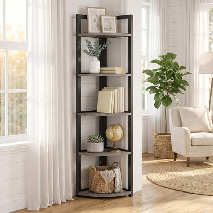 Optima 5 Tier Wood & Steel Corner Shelf Organizer Unit (Driftwood)
