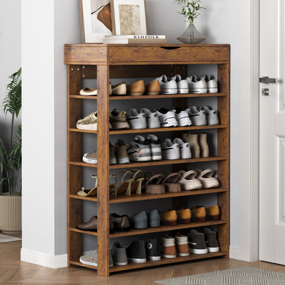Fiesta 7 Tier Extra Spacious Wooden Shoe Rack Organizer Shelf Cabinet (Rustic Wood)