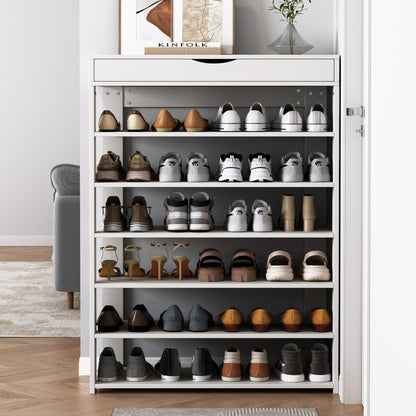 Fiesta 7 Tier Extra Spacious Wooden Shoe Rack Organizer Shelf Cabinet (White)