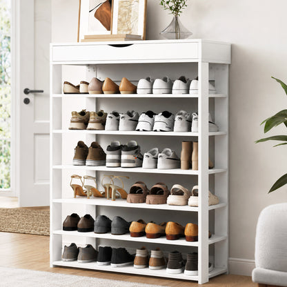 Fiesta 7 Tier Extra Spacious Wooden Shoe Rack Organizer Shelf Cabinet (White)