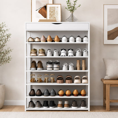 Fiesta 7 Tier Extra Spacious Wooden Shoe Rack Organizer Shelf Cabinet (White)