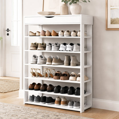 Fiesta 7 Tier Extra Spacious Wooden Shoe Rack Organizer Shelf Cabinet (White)
