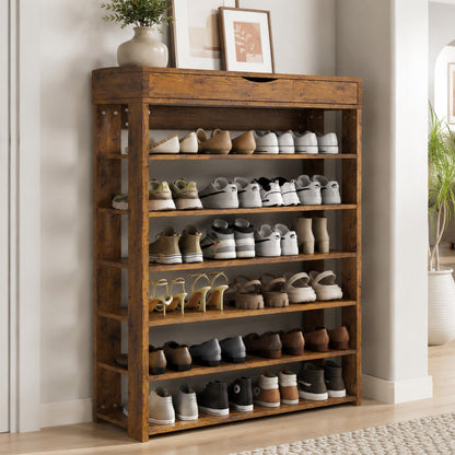 Fiesta 7 Tier Extra Spacious Wooden Shoe Rack Organizer Shelf Cabinet (Rustic Wood)