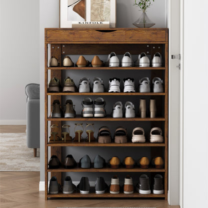 Fiesta 7 Tier Extra Spacious Wooden Shoe Rack Organizer Shelf Cabinet (Rustic Wood)
