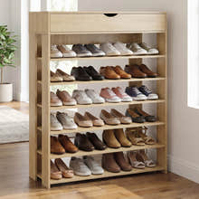Fiesta 7 Tier Extra Spacious Wooden Shoe Rack Organizer Shelf Cabinet (Natural Oak)