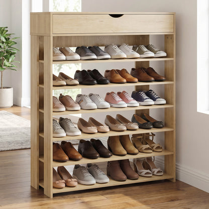Fiesta 7 Tier Extra Spacious Wooden Shoe Rack Organizer Shelf Cabinet (Natural Oak)
