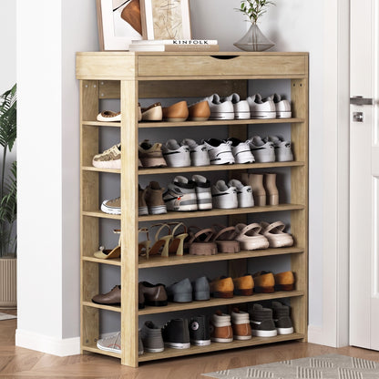 Fiesta 7 Tier Extra Spacious Wooden Shoe Rack Organizer Shelf Cabinet (Natural Oak)