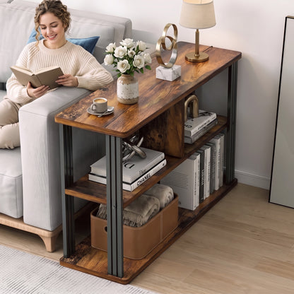 Icon Wood and Steel Sofa Side Table with Shelves (Rustic Wood)