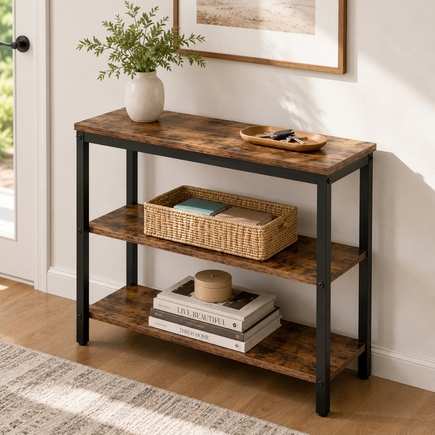 Rustic Industrial 3 Tier Storage Shelf Console Side End Table