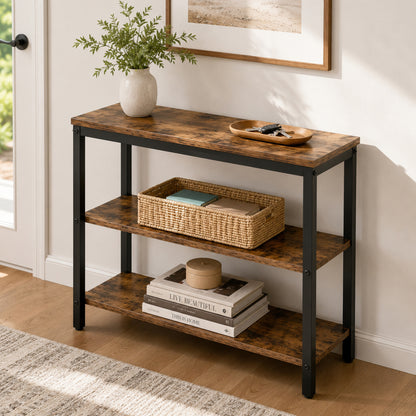 Rustic Industrial 3 Tier Storage Shelf Console Side End Table