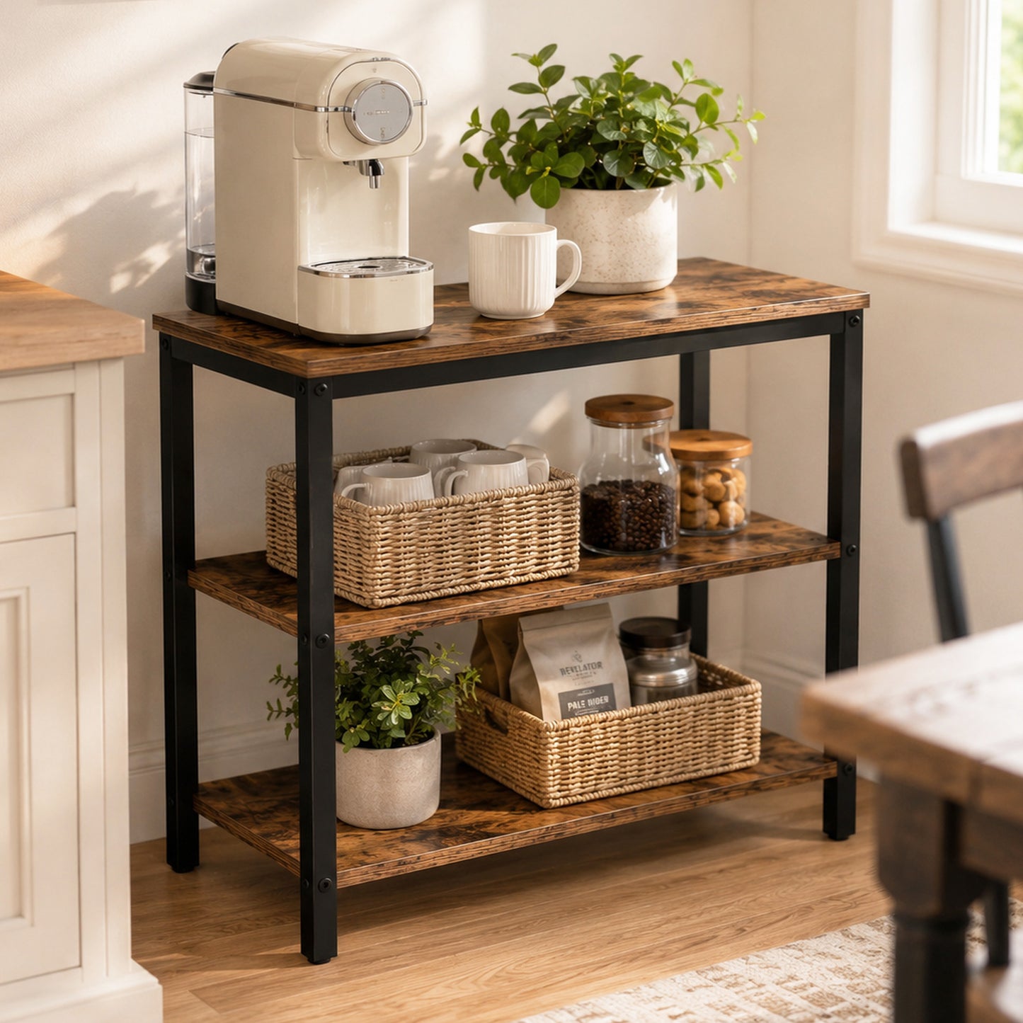 Rustic Industrial 3 Tier Storage Shelf Console Side End Table