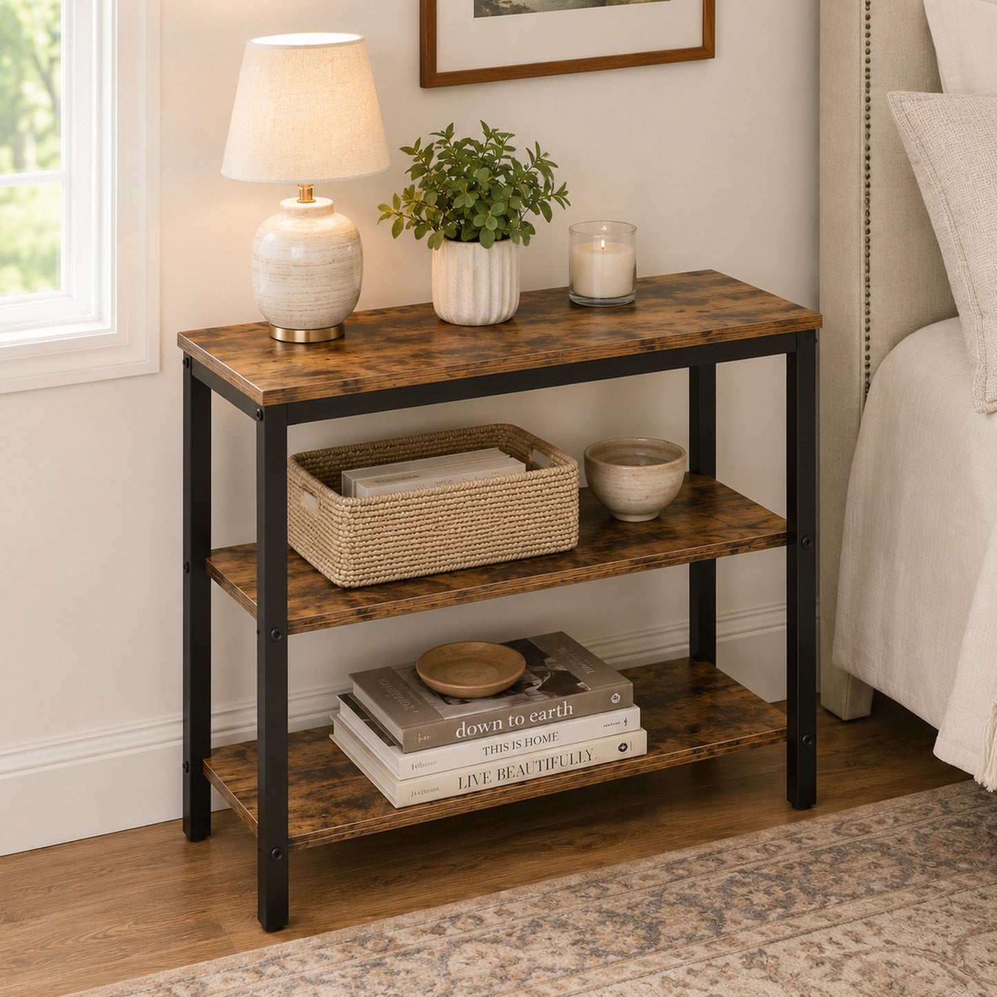 Rustic Industrial 3 Tier Storage Shelf Console Side End Table