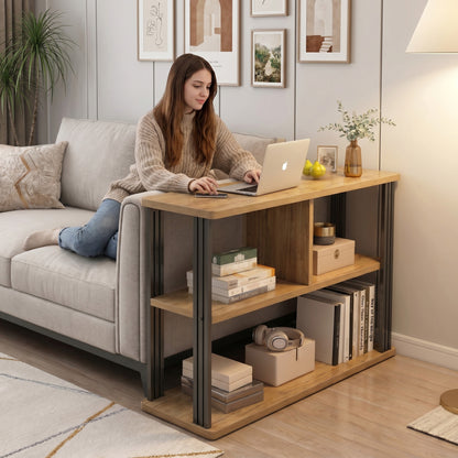 Icon Wood and Steel Sofa Side Table with Shelves (Rustic Oak)