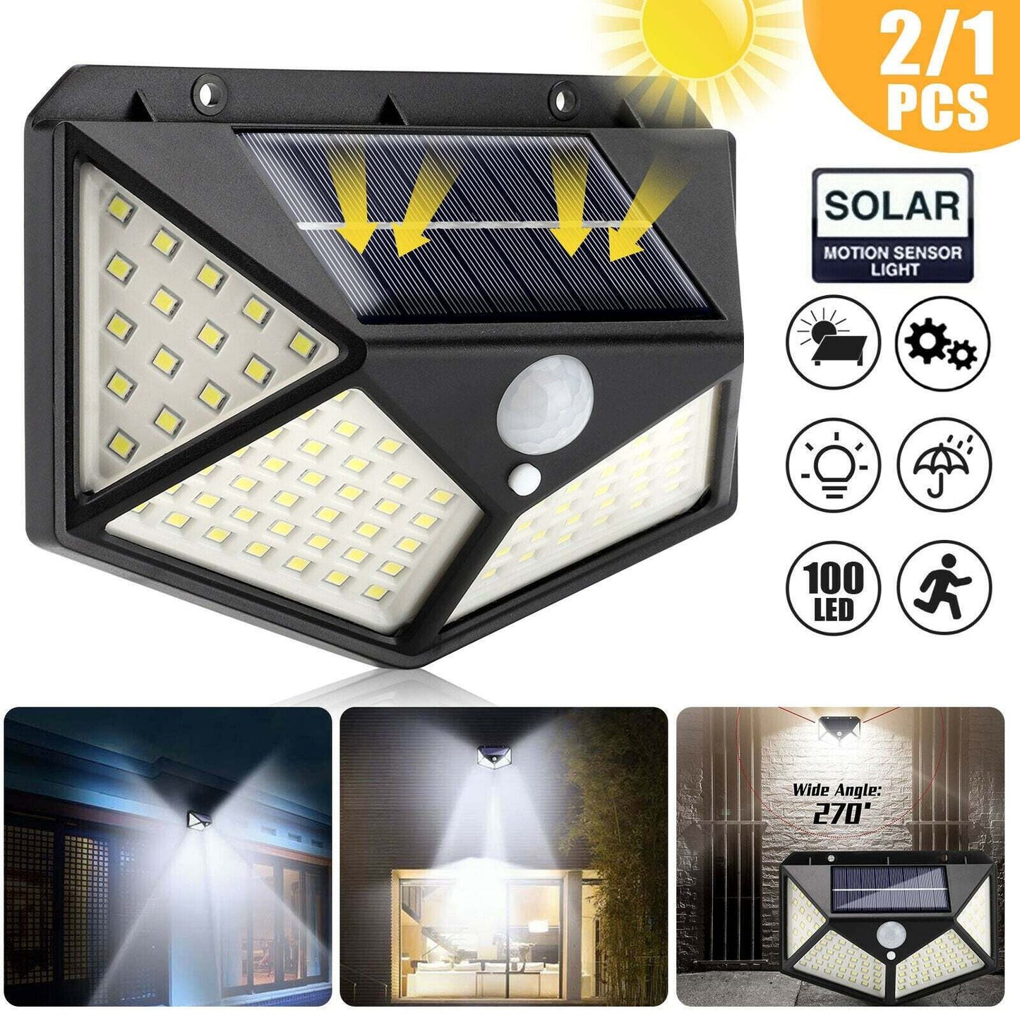 100 LED Motion Sensor Solar Outdoor Security Light