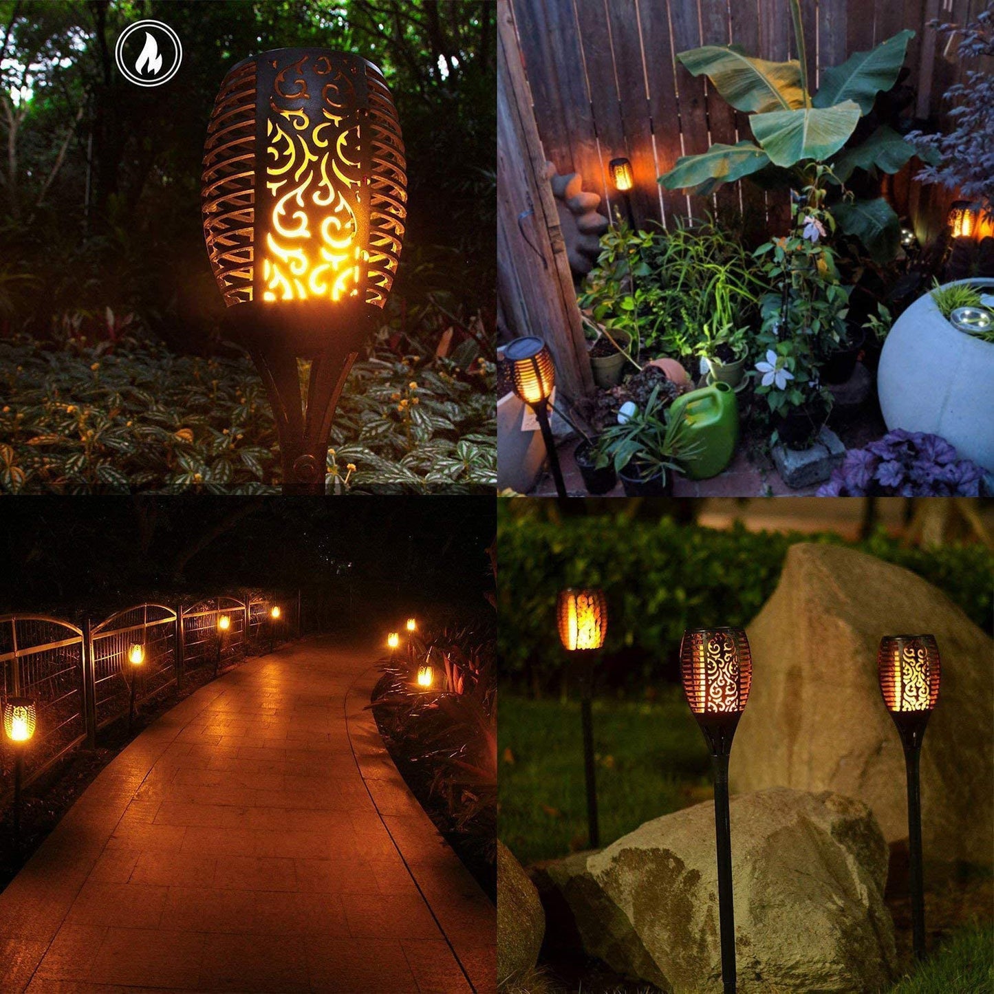 4 PCS Solar Powered Flame Outdoor Light