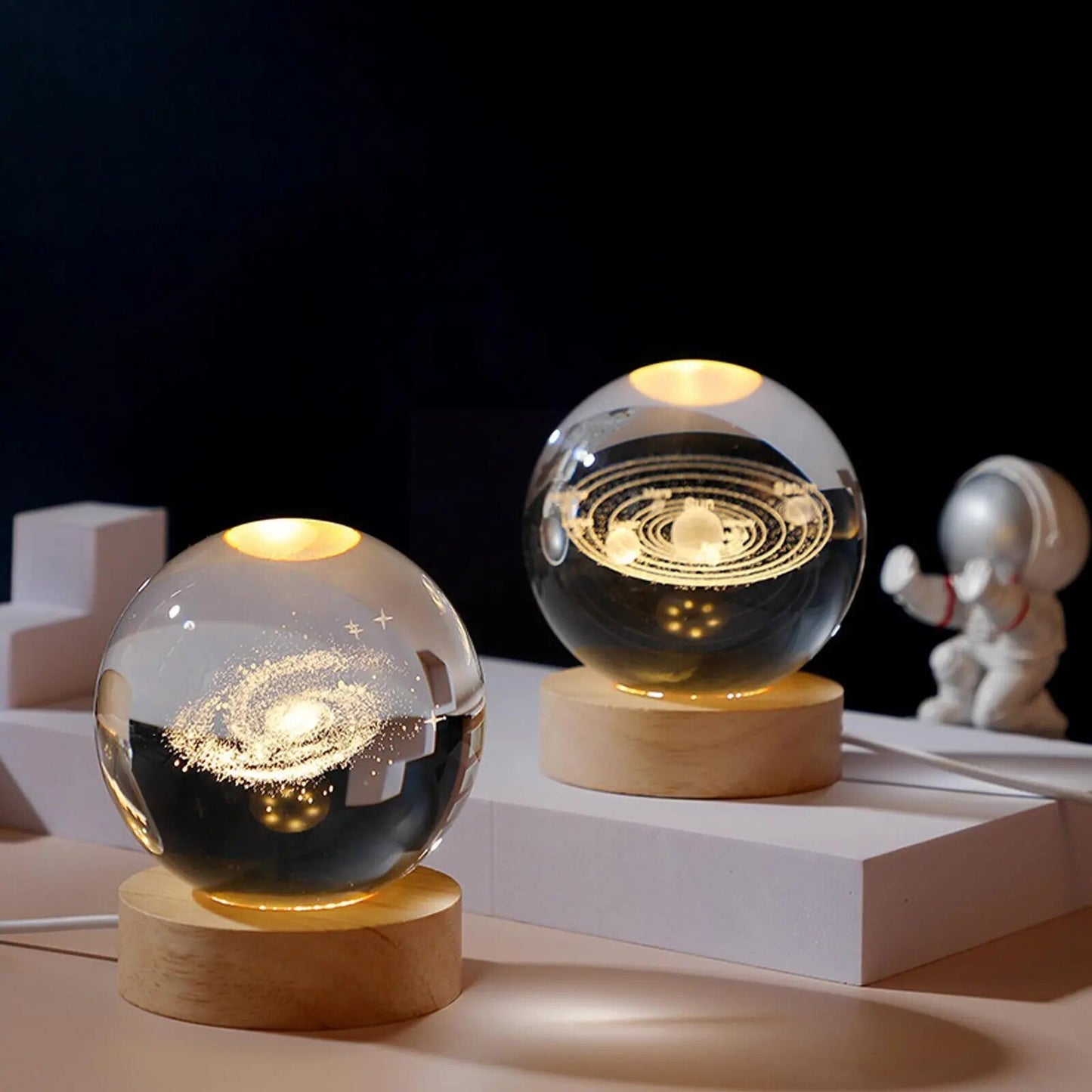 3D Galaxy Crystal Ball LED Night Light Lamp Solar System Planets Globe Glass Ornament