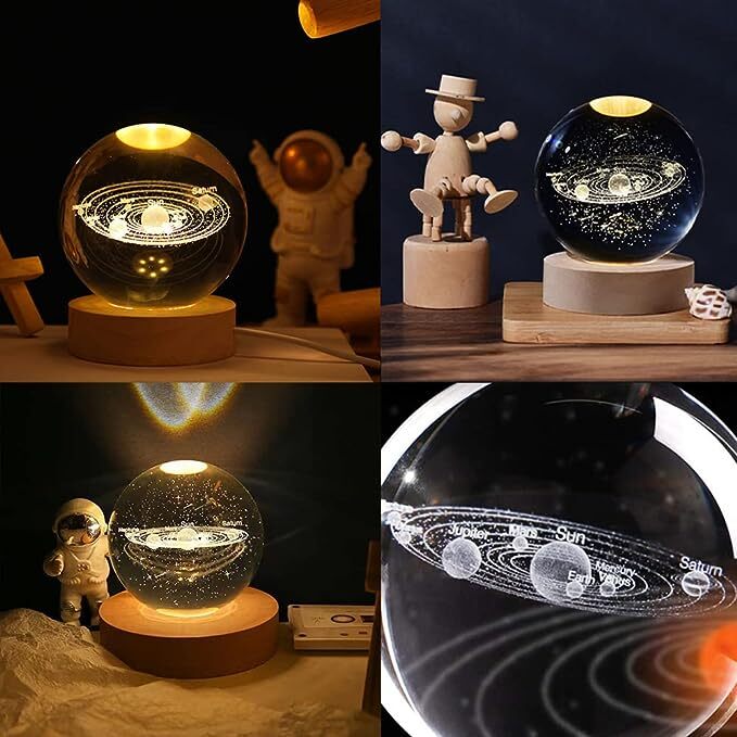 3D Galaxy Crystal Ball LED Night Light Lamp Solar System Planets Globe Glass Ornament