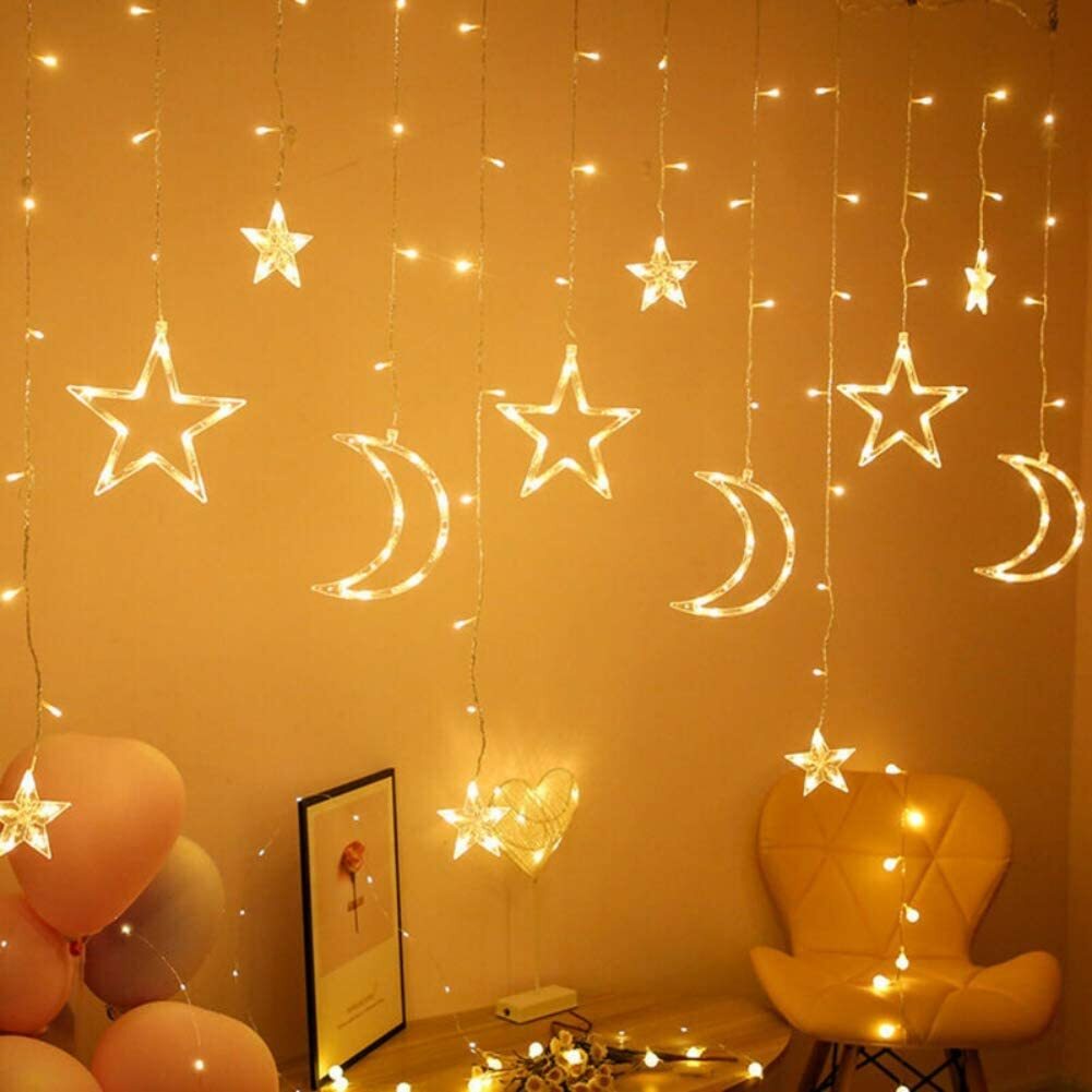 Star and Moon Fairy Curtain Lights LED String Light Home Garden Decorations