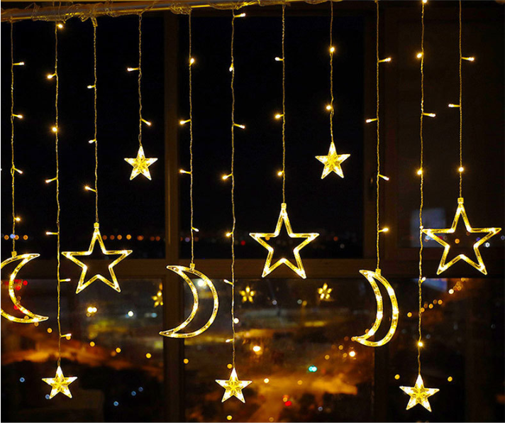 Star and Moon Fairy Curtain Lights LED String Light Home Garden Decorations