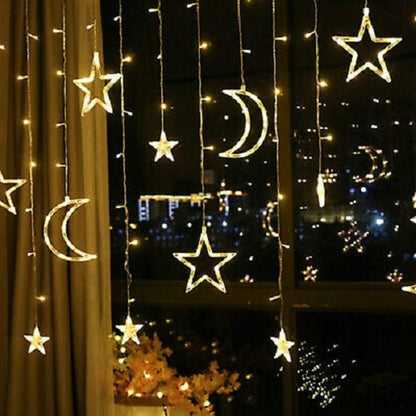 Star and Moon Fairy Curtain Lights LED String Light Home Garden Decorations