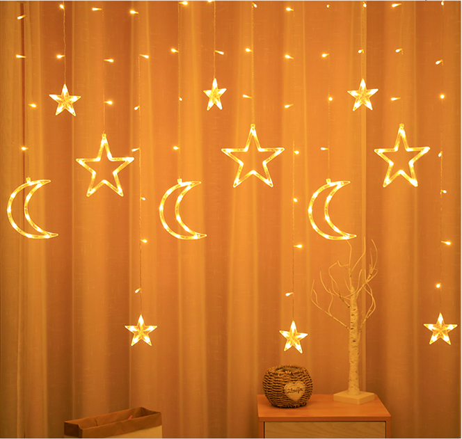 Star and Moon Fairy Curtain Lights LED String Light Home Garden Decorations