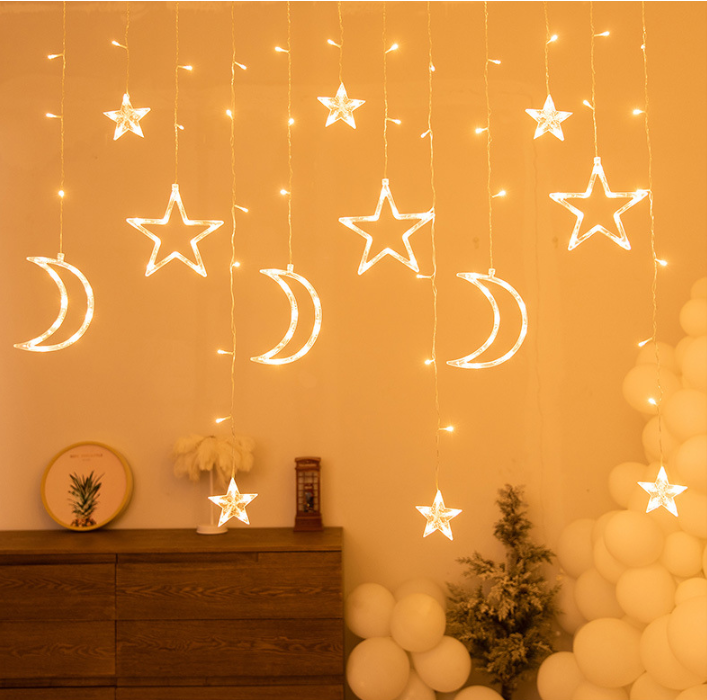 Star and Moon Fairy Curtain Lights LED String Light Home Garden Decorations