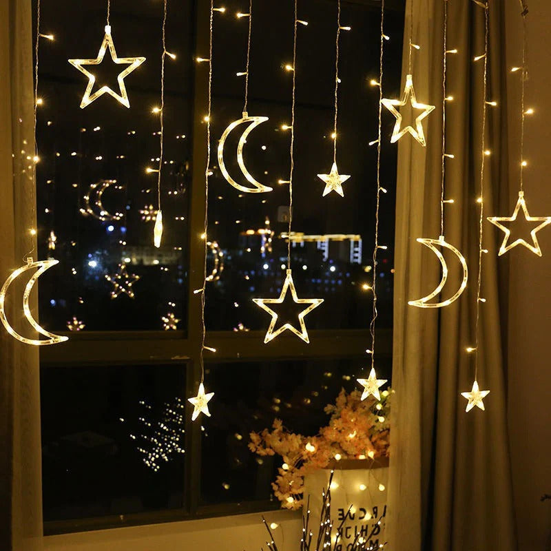 Star and Moon Fairy Curtain Lights LED String Light Home Garden Decorations