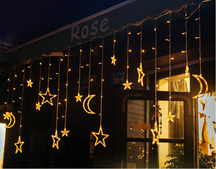 Star and Moon Fairy Curtain Lights LED String Light Home Garden Decorations