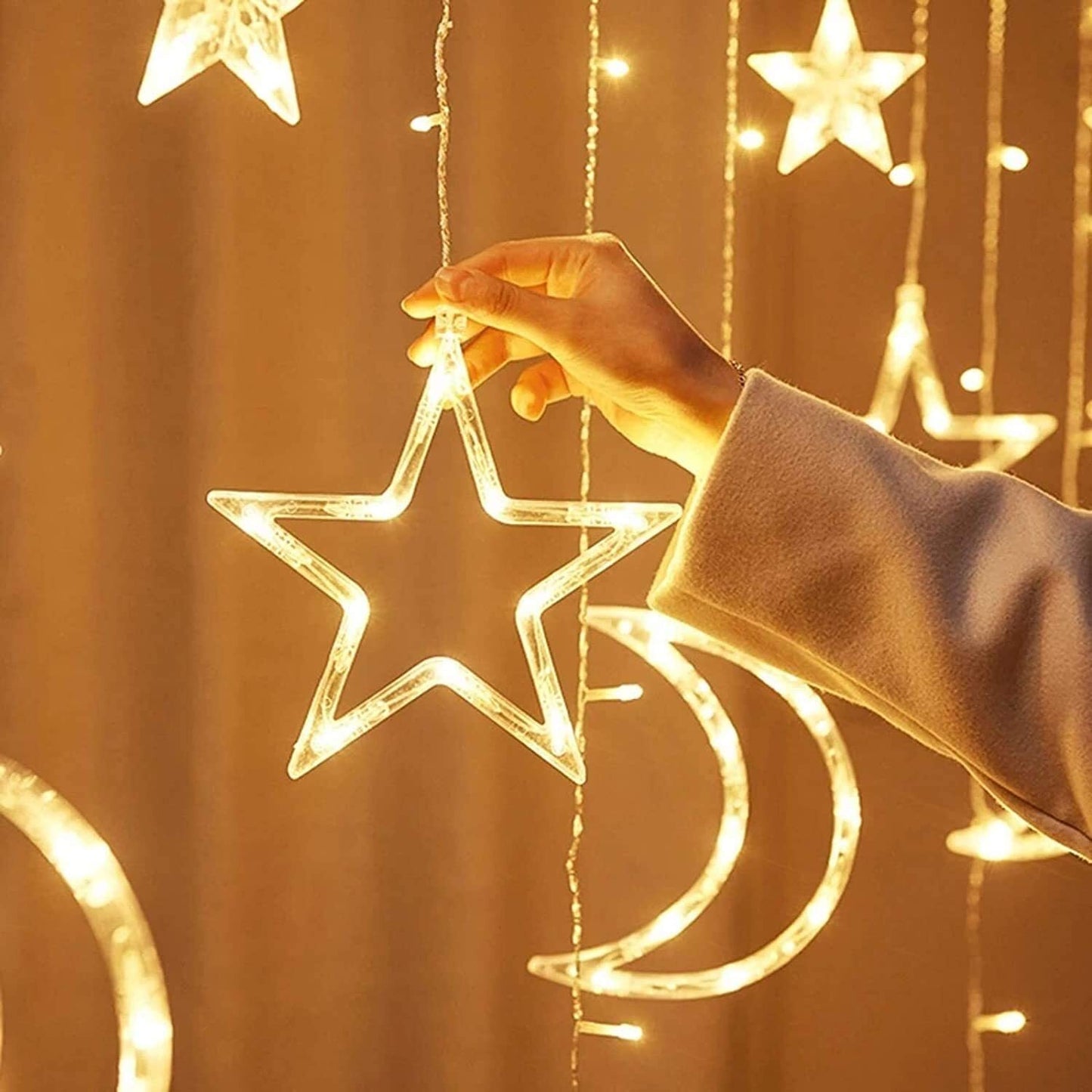 Star and Moon Fairy Curtain Lights LED String Light Home Garden Decorations